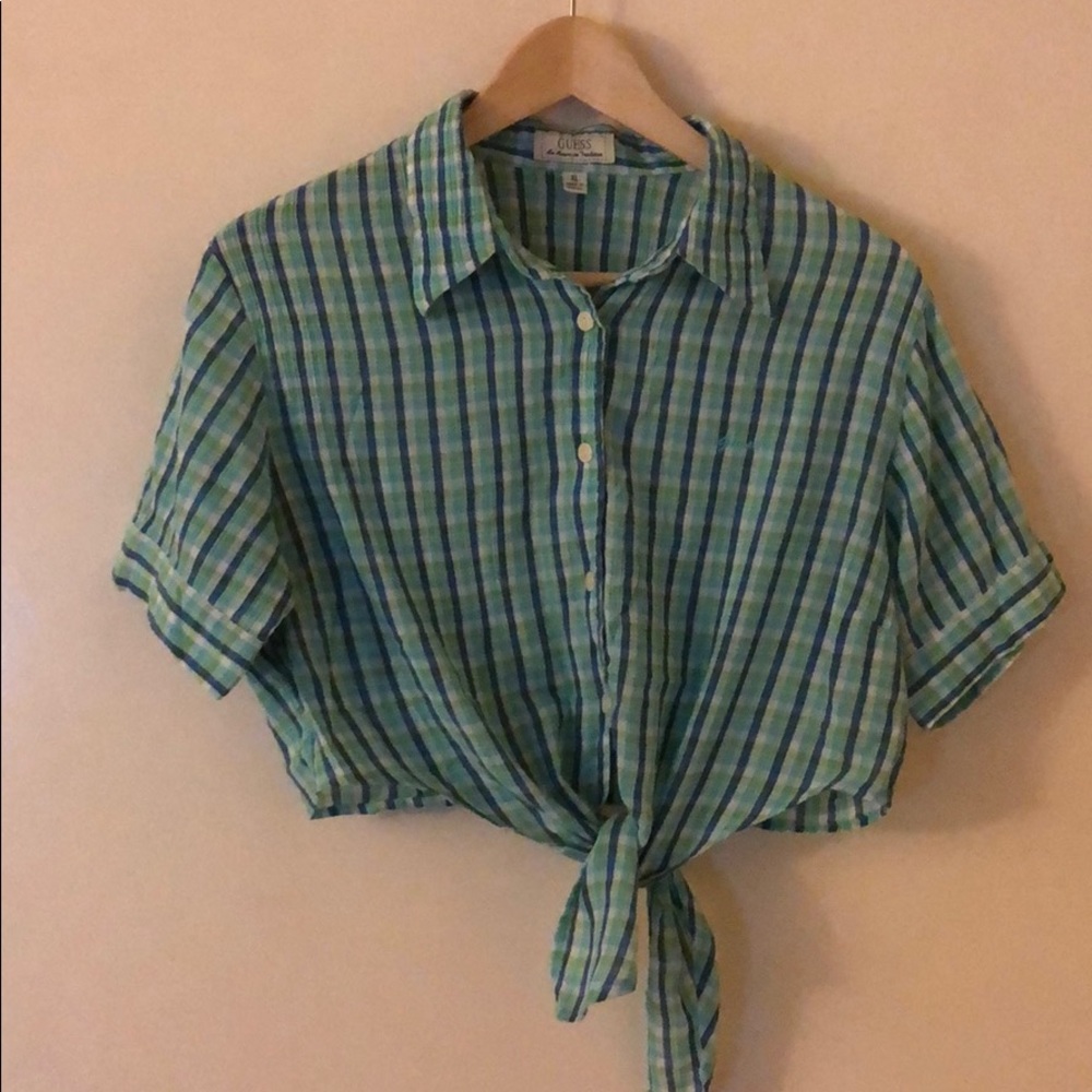 Vintage Guess Plaid Tie Front Crop Top